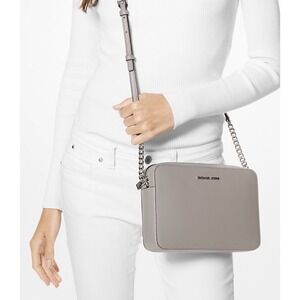 Michael Kors Jet Set Travel Crossbody Saffiano Leather Gold Hardware - Gray